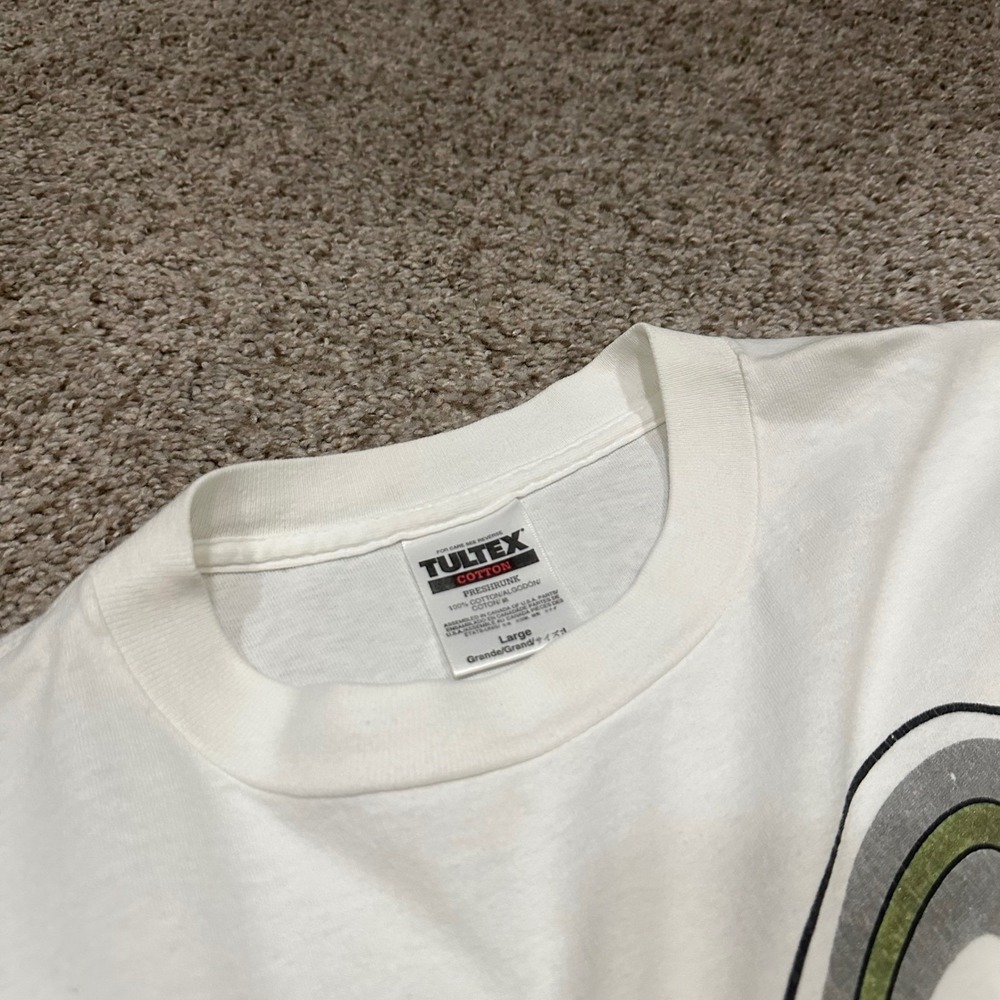 Vintage Tultex Mens Graphic T Shirt Large White Preowned Stains - Picture 3 of 5
